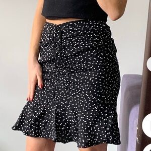Zara NWT Black & White Polka Dot Ruched Skirt